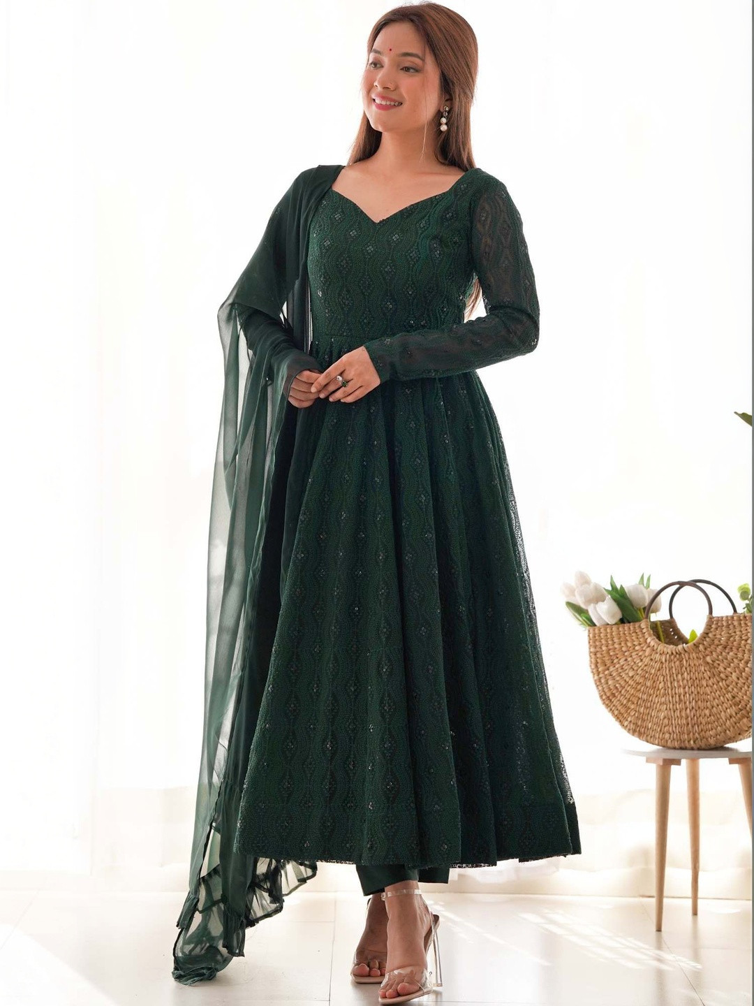 LEGEND WEAR Women Ethnic Motifs Panelled Sequinned Kurta with Churidar & With Dupatta