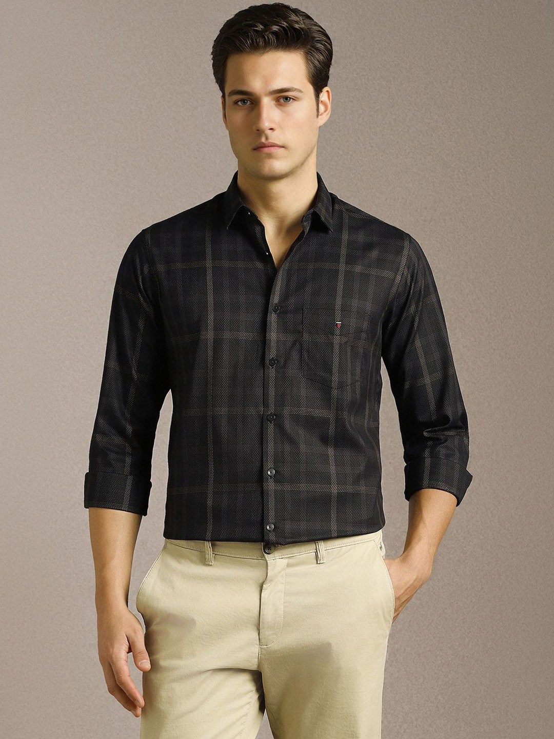 Louis Philippe Sport Men Slim Fit Windowpane Checks Checked Casual Shirt