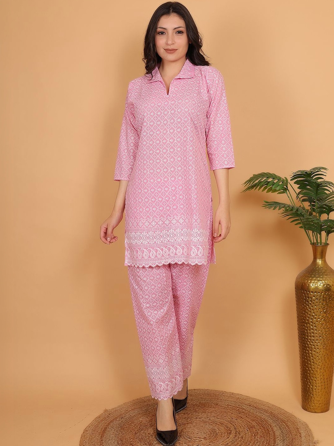 Mytrendzs Printed Shirt Collar Tunic With Trousers Co-Ords