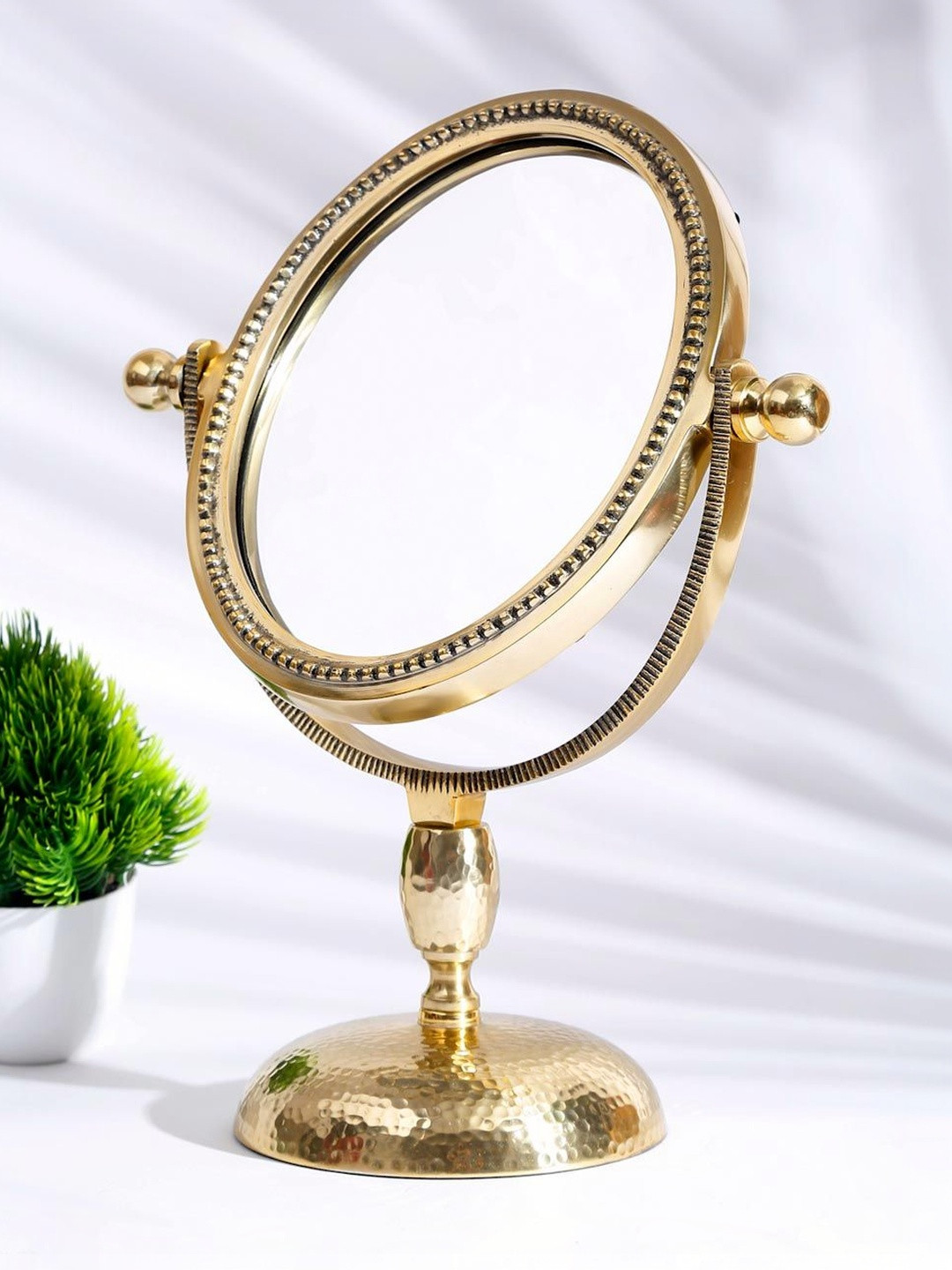 Fabindia Saral Yellow Metal & Glass Makeup Table Top Mirror