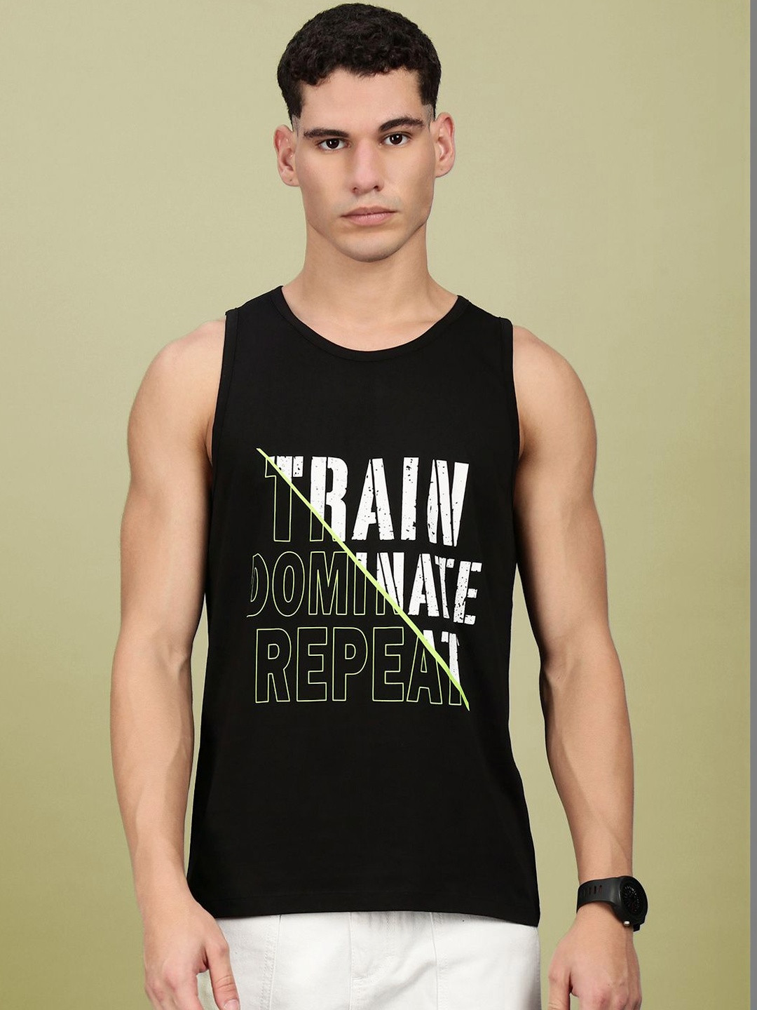 LUX NITRO Men Printed Combed Cotton Sleeveless Scoop Neck Tank Top