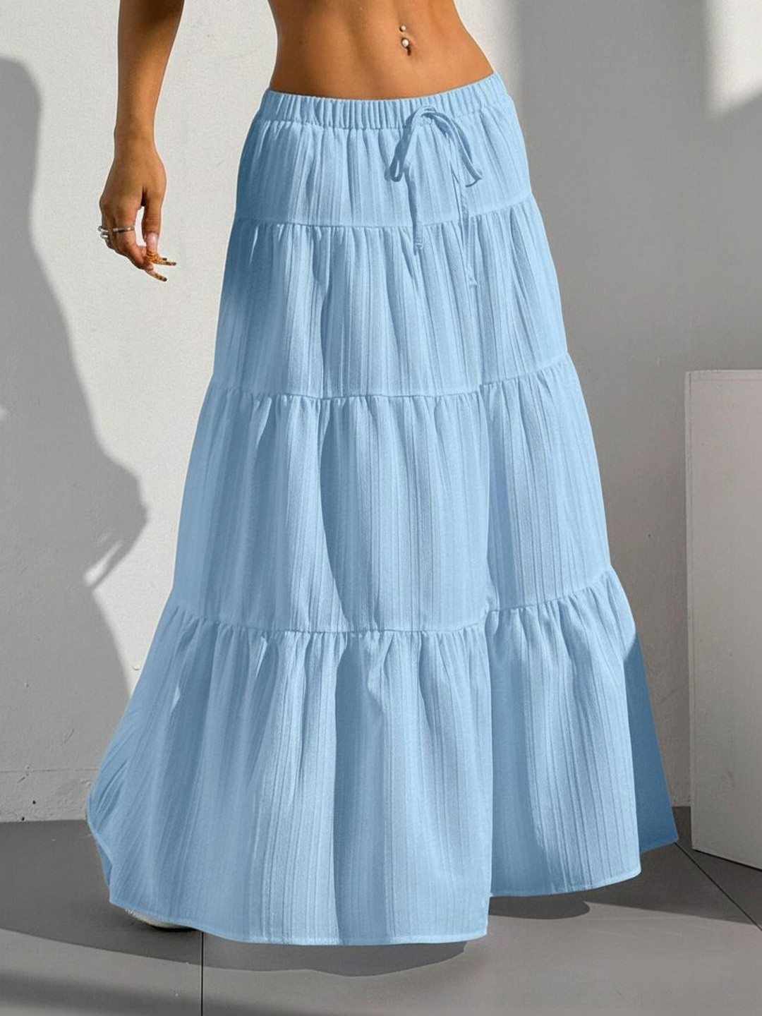 FLOWERVELLY Striped Maxi Flared Skirts
