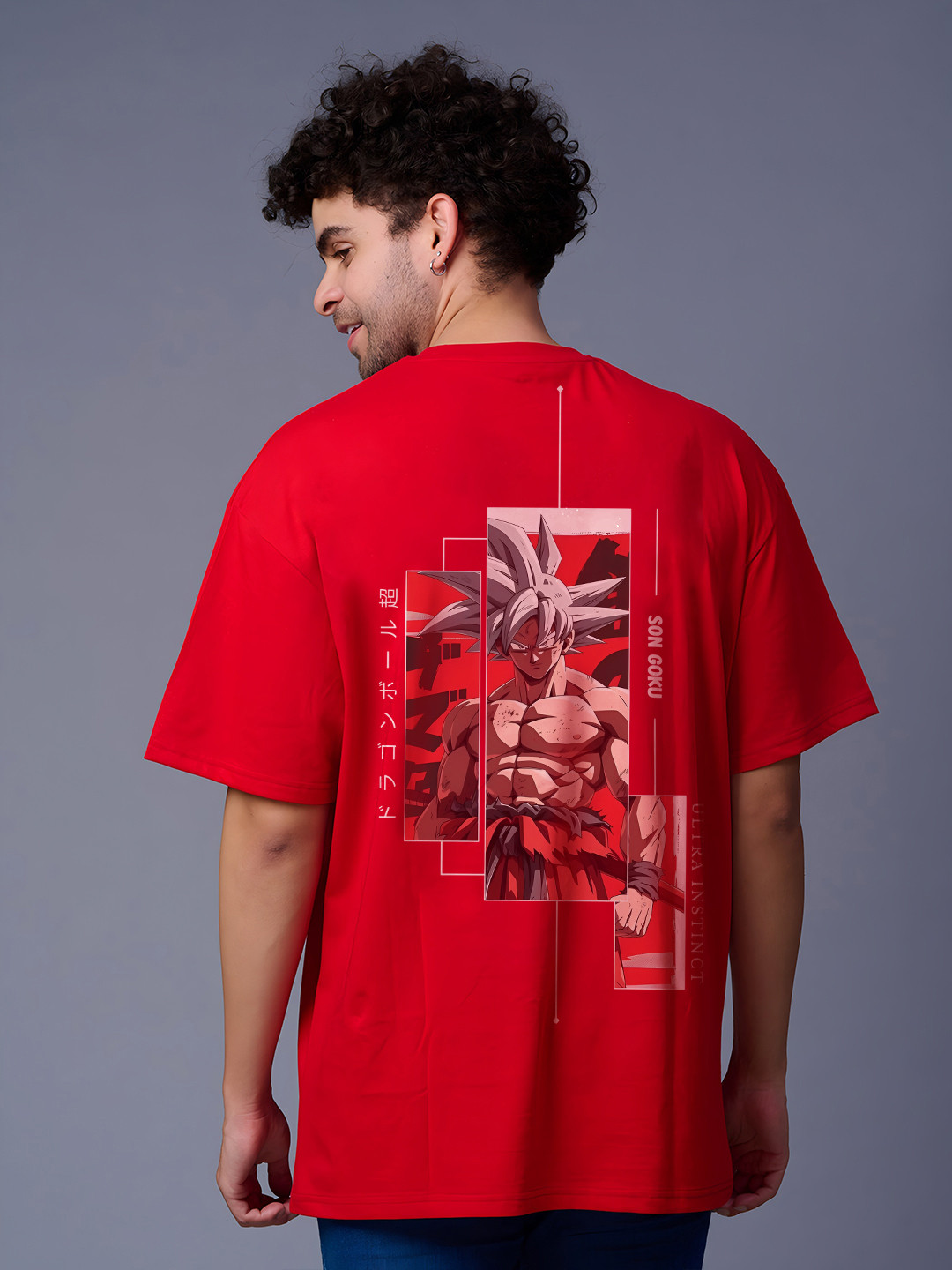 BDSQUARE Goku Printed Oversized Pure Cotton Drop-Shoulder Sleeves T-shirt