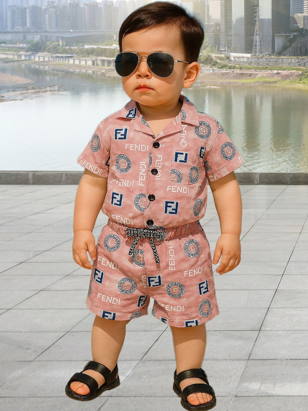 XBOYZ Boys Printed Pure Cotton Shirt With Shorts Clothing Set