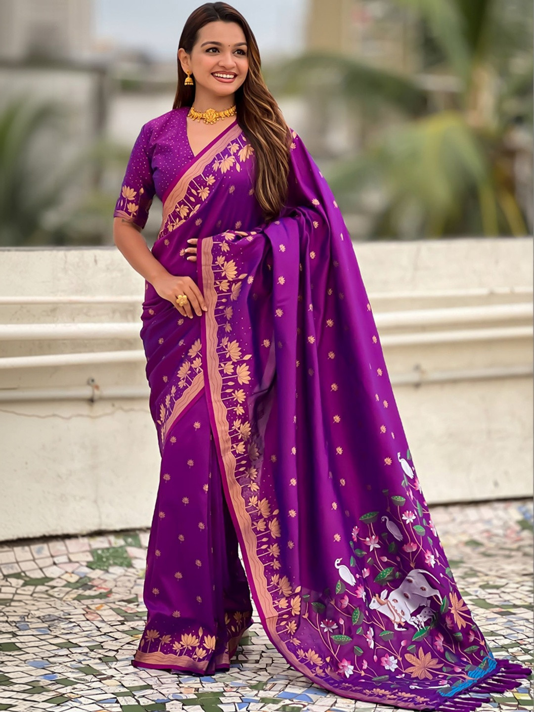 all about you Woven Design Zari Silk Blend Banarasi Saree