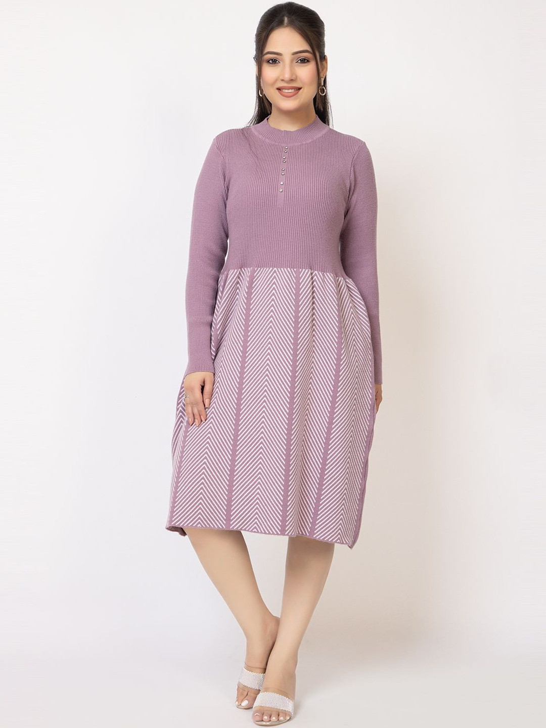 LASOON Print Woollen A-Line Dress