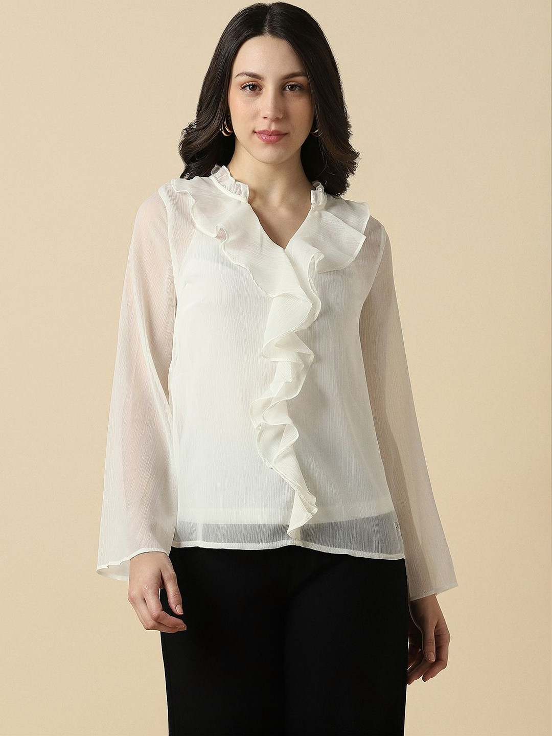 Allen Solly Woman Flared Sleeve Ruffles Top