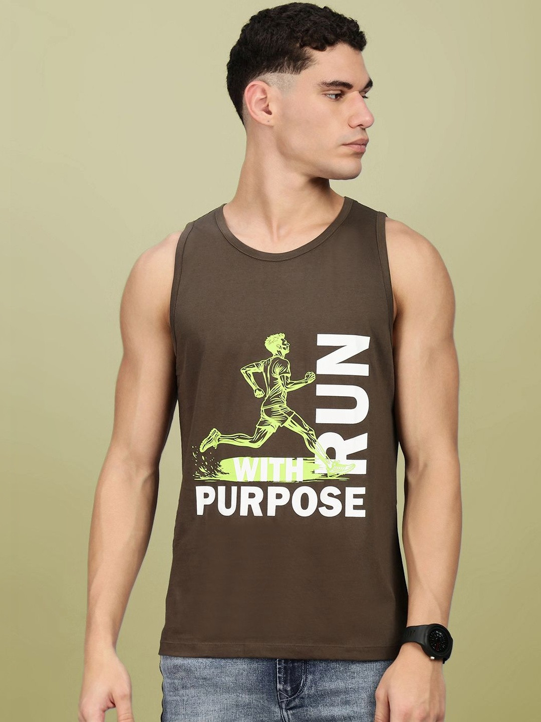 LUX NITRO Men Printed Combed Cotton Sleeveless Scoop Neck Tank Top