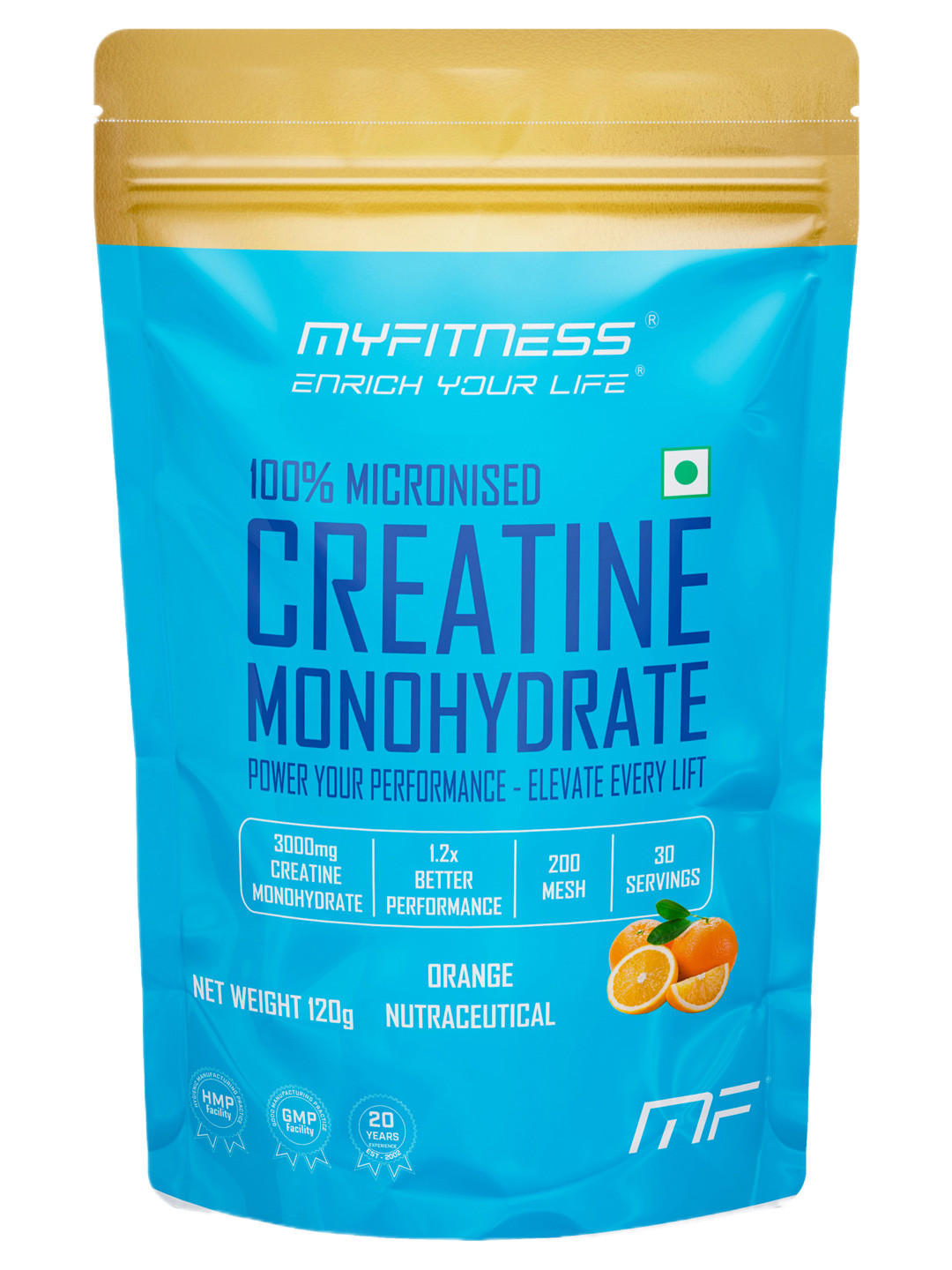 100% Micronized Creatine Monohydrate Powder Orange 120g - 30 Servings