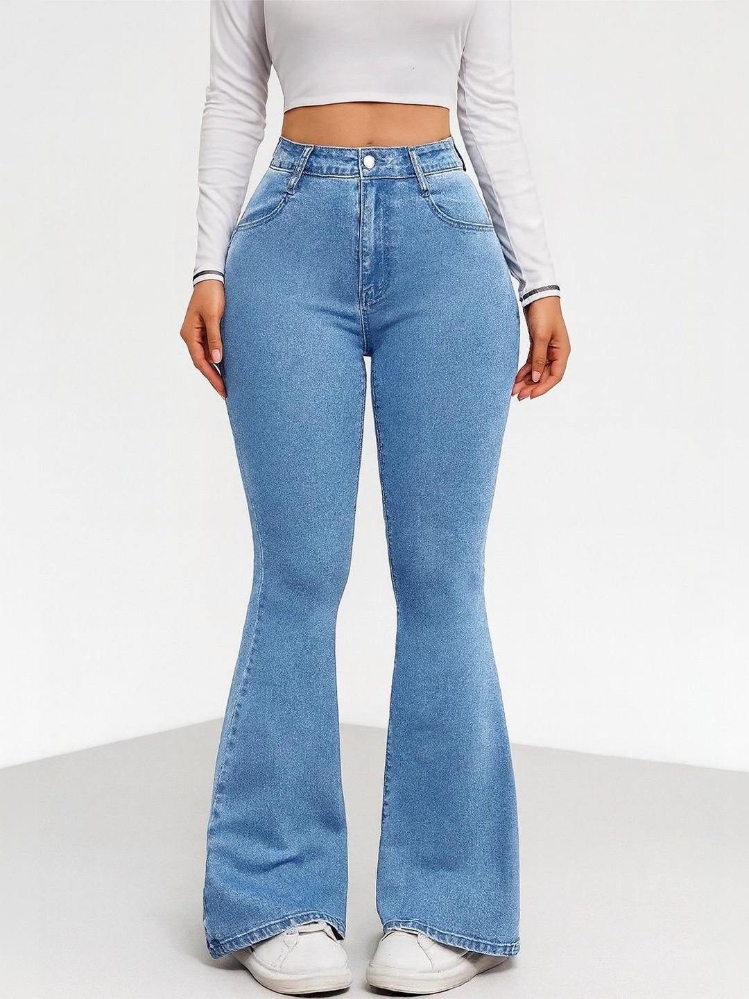 KASHIAN Women Comfort Bootcut High-Rise Light Fade Stretchable Jeans