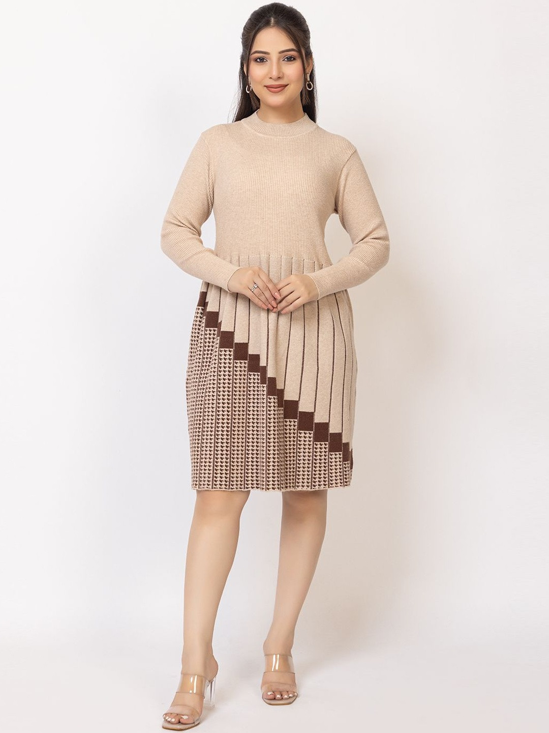 LASOON Print Woollen A-Line Dress