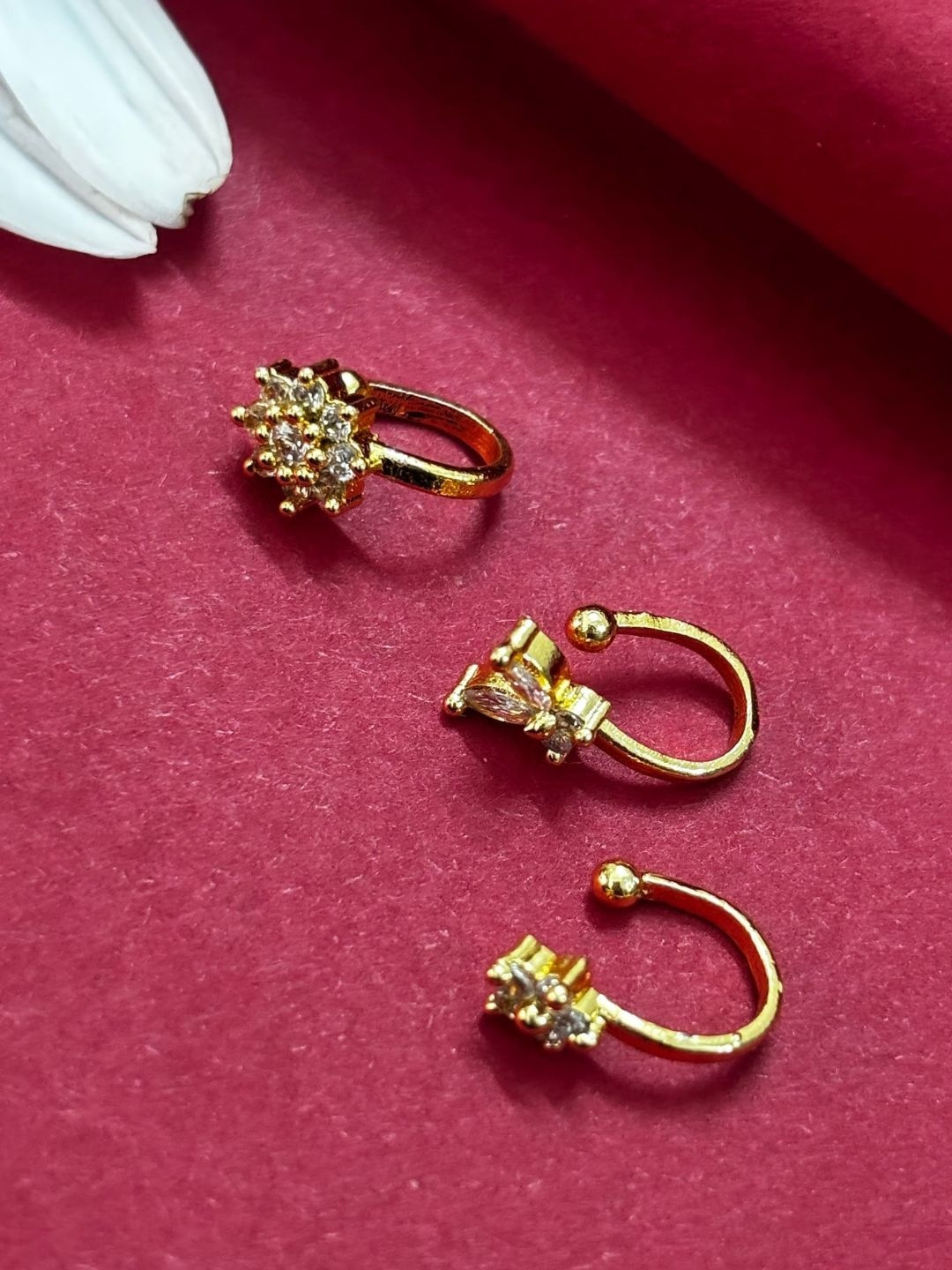VIVAZS Set Of 3 Gold-Plated 18k Cubic Zirconia Ring Nosepin