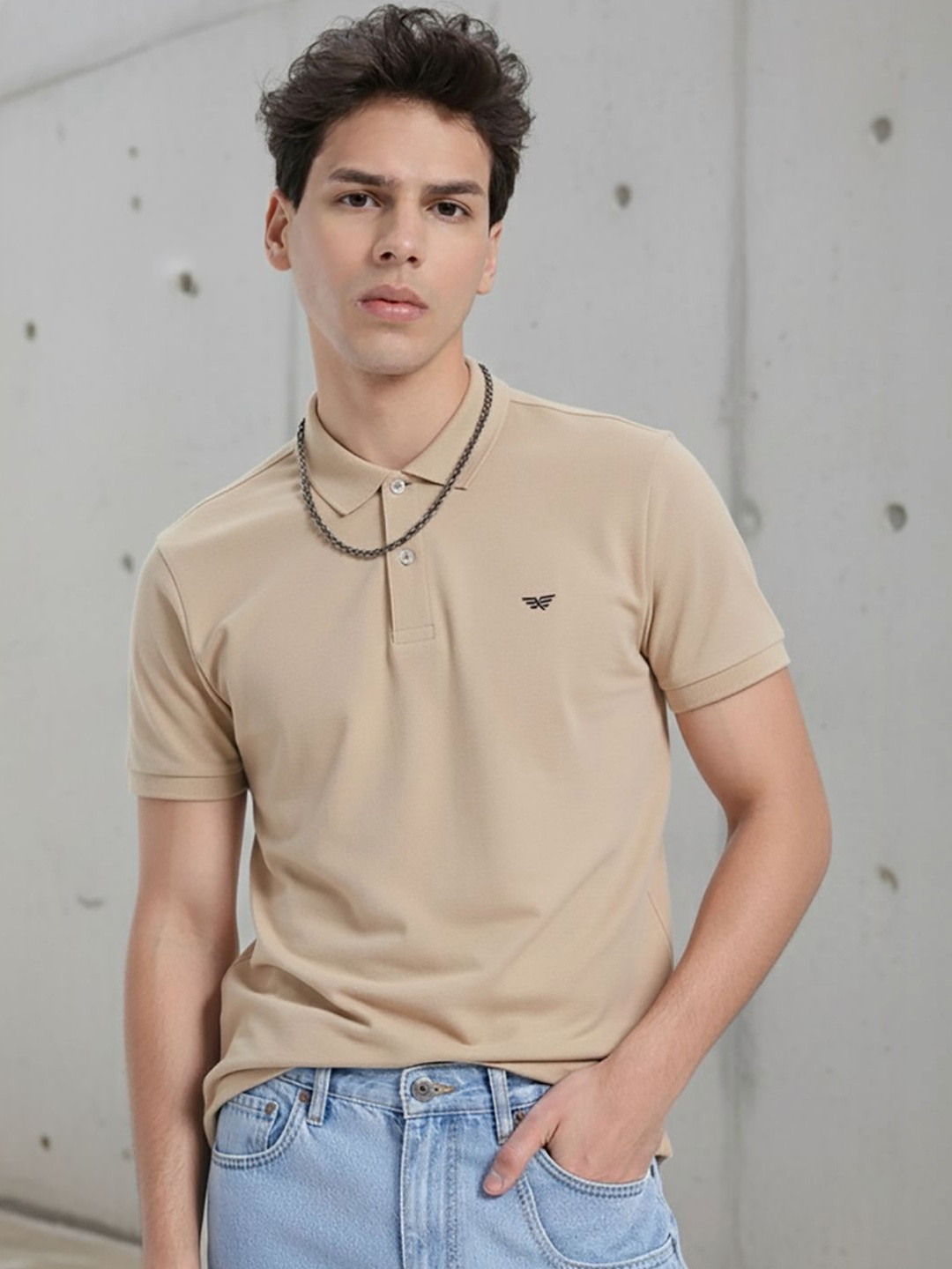 XYRIS Men Brand Logo Polo Collar T-shirt