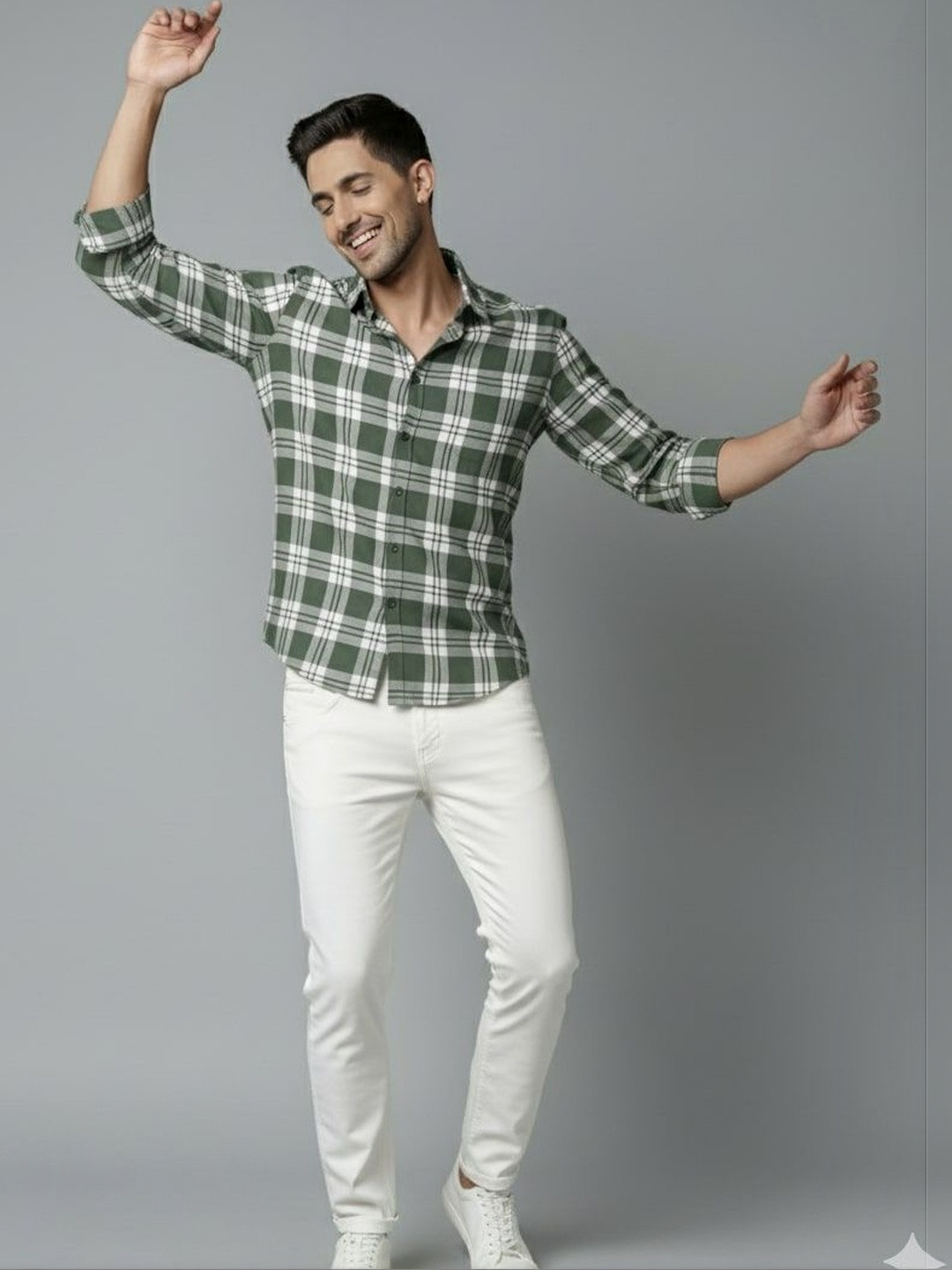 EIGHTEEN UP Men Classic Slim Fit Tartan Checks Checked Casual Shirt