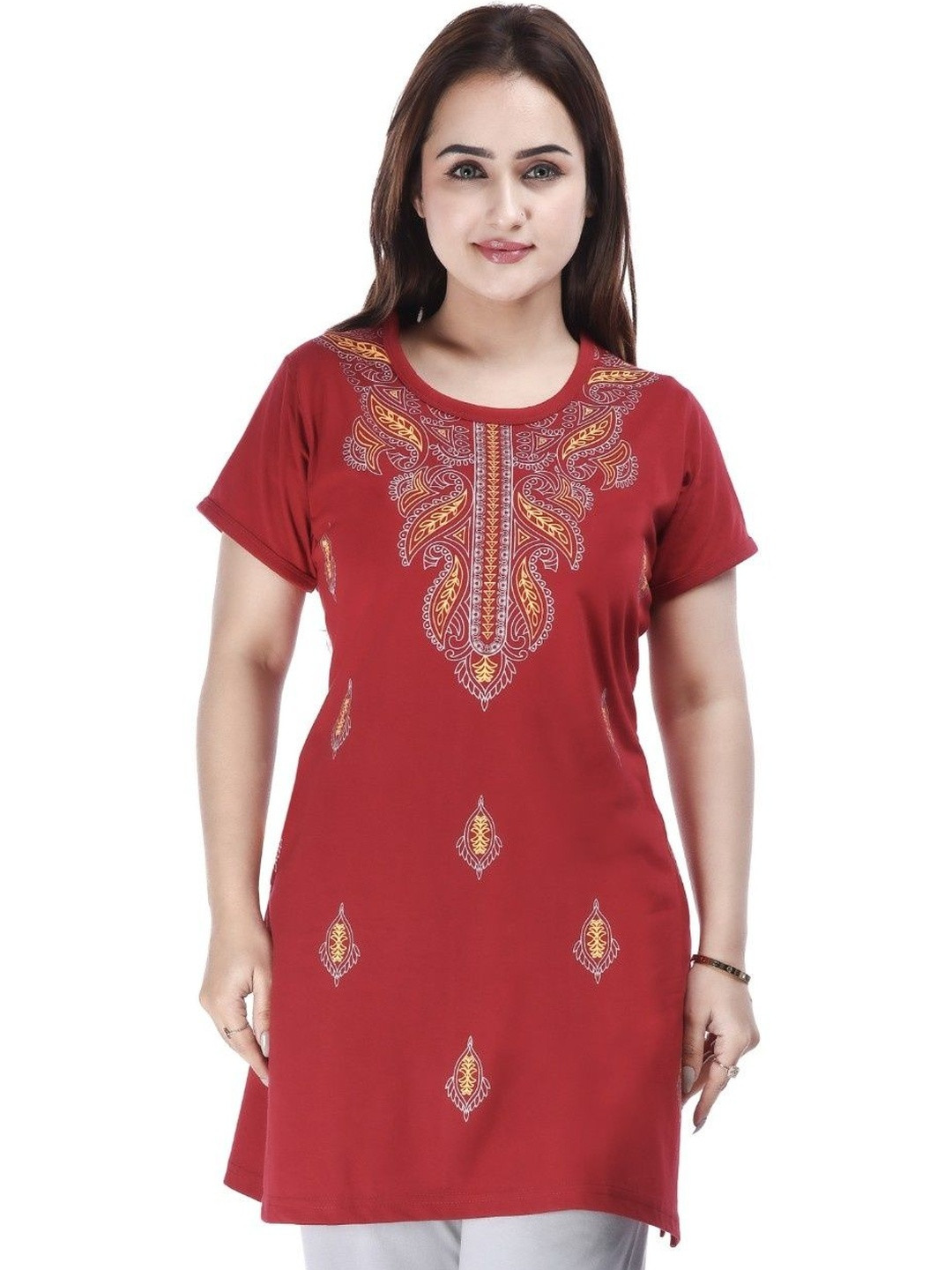 E-MAX Round Neck Printed Top