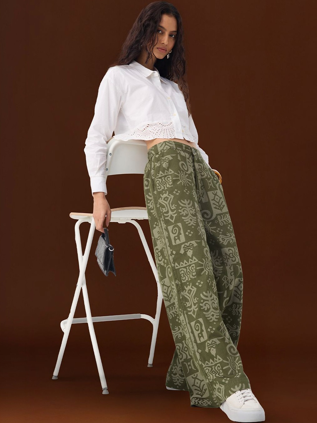 The Souled Store Women Wide leg fit Minions Printed Olive Pants