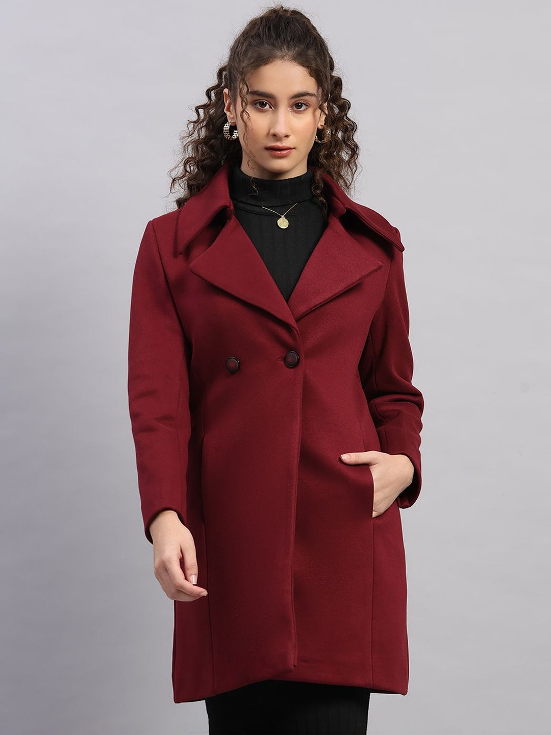Monte Carlo Women Notched Lapel Double-Breasted Overcoat