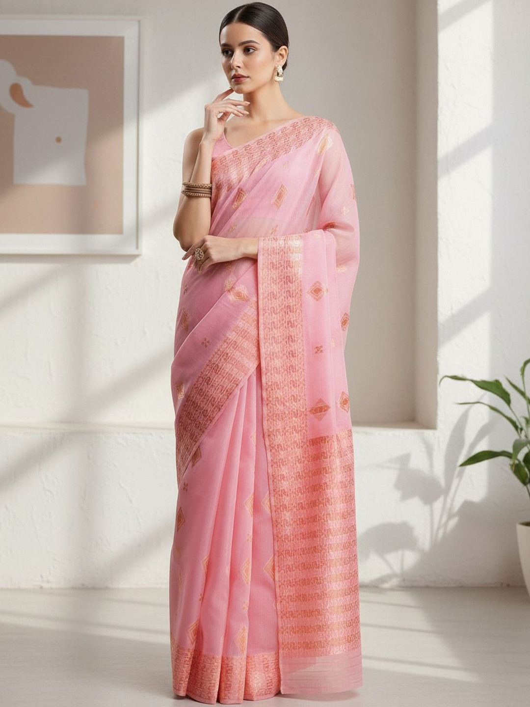 THREAD BOX Woven Design Zari Linen Blend Banarasi Saree