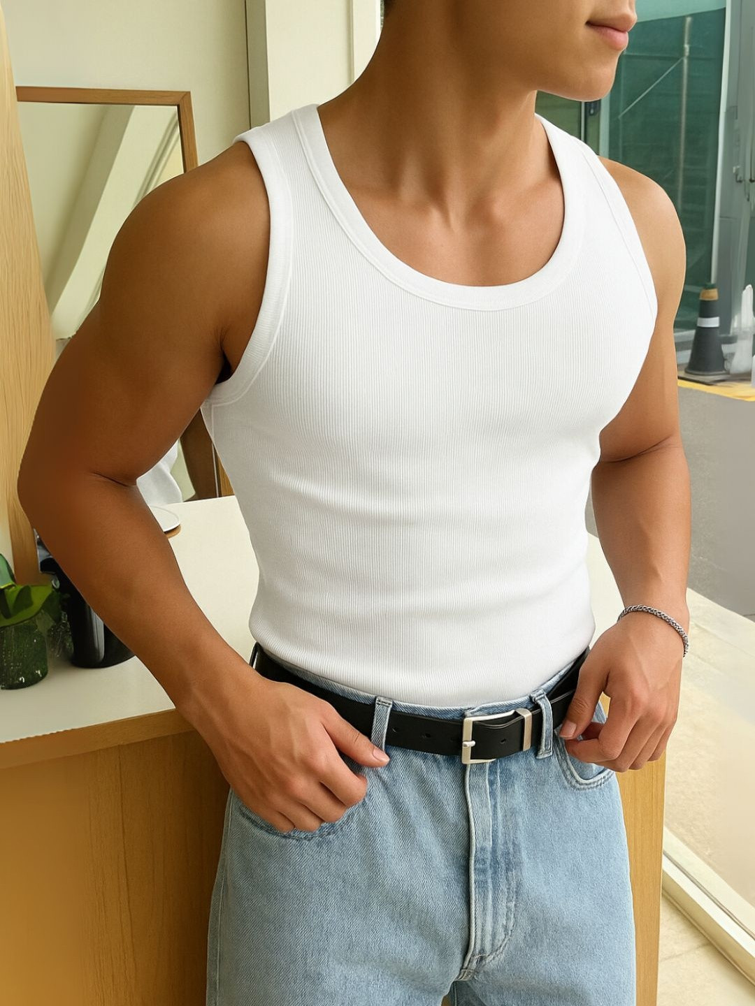 ROCKWELL Ribbed Cotton Breathable Active Fit Innerwear Gym Vests