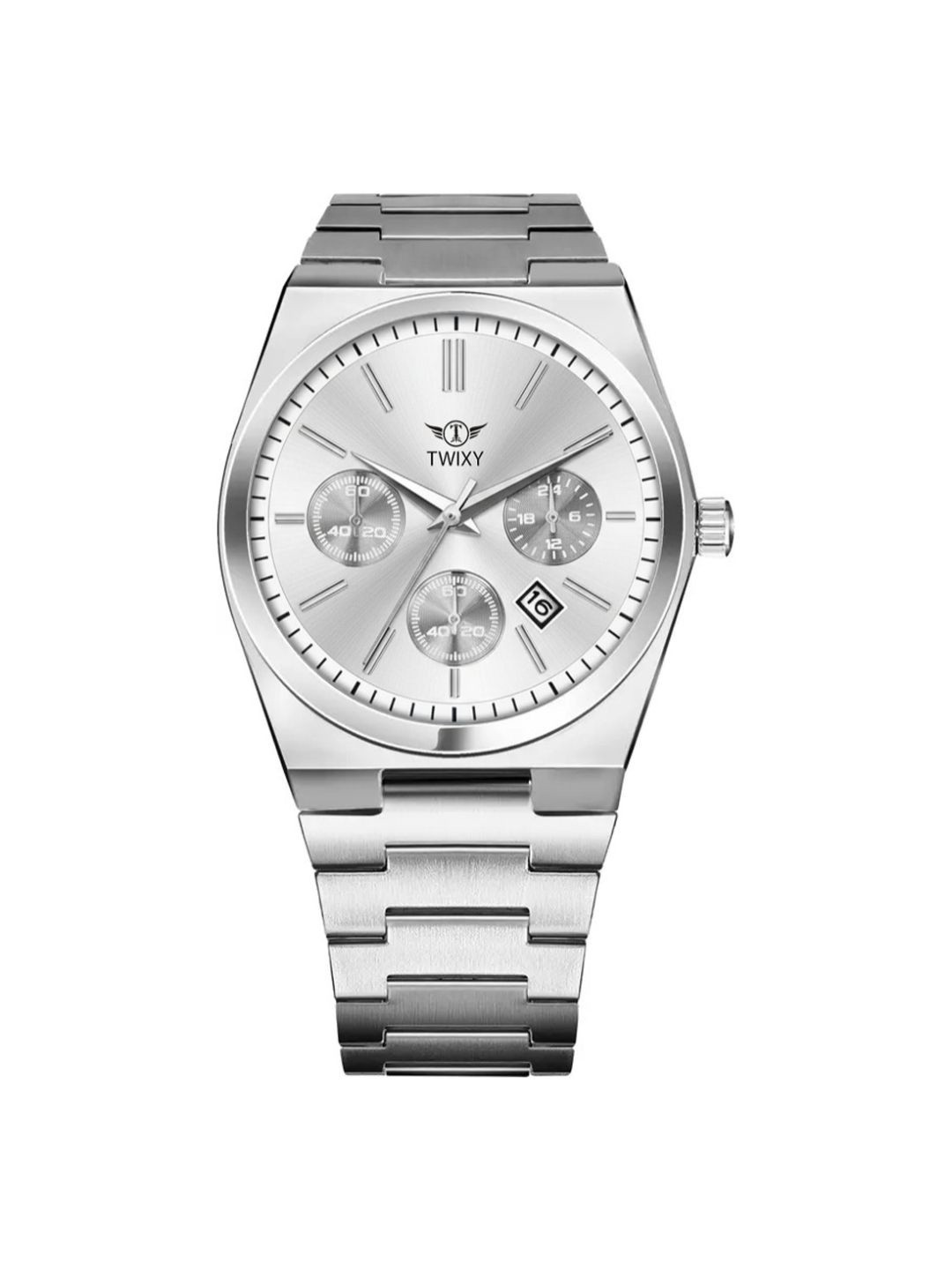 TWIXY Men Brass Dial & Stainless Steel Cut Work Straps Analogue Watch TYW-0015 SILVER