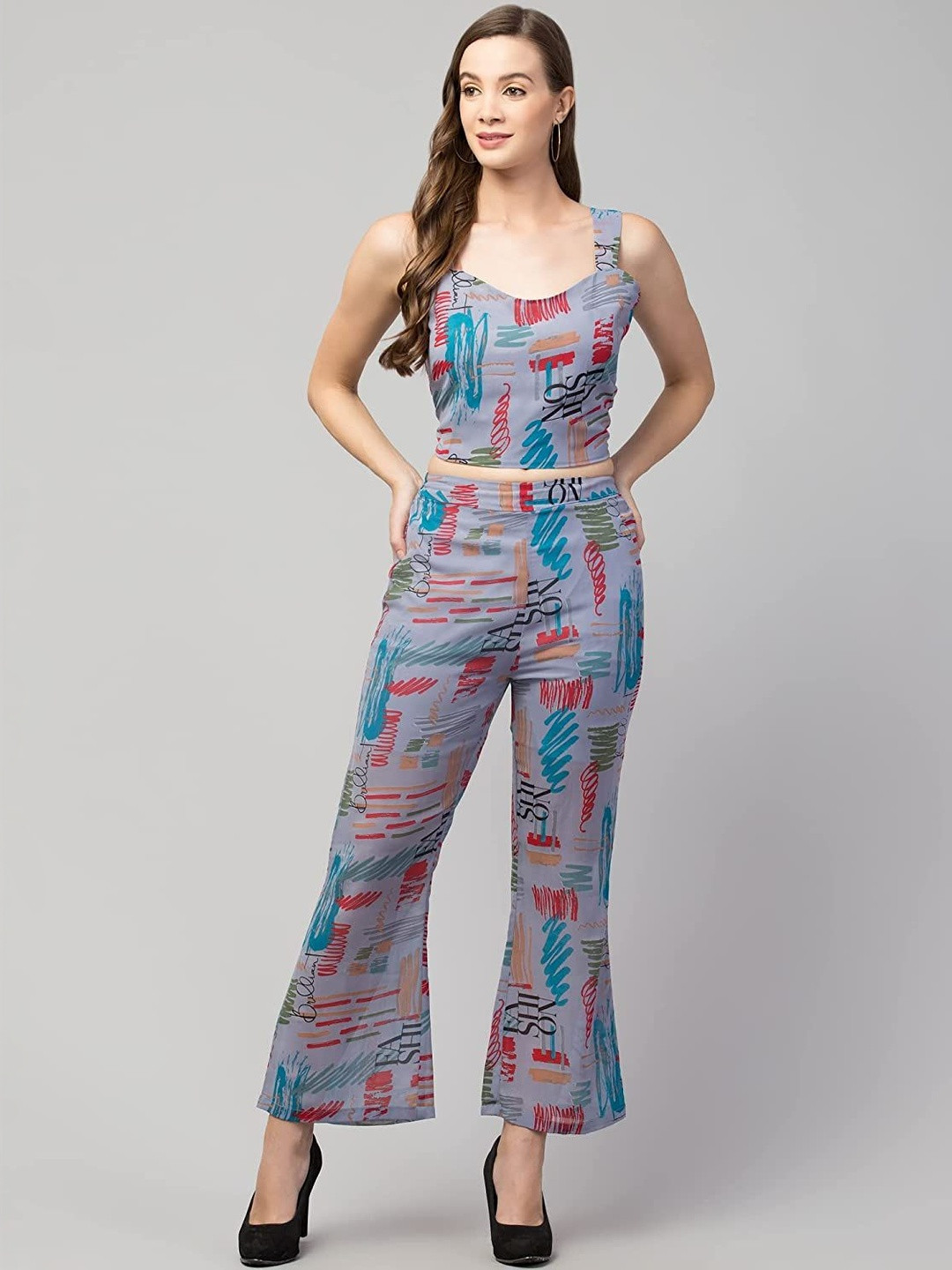 SZN Print Sweetheart Neck Cotton Crop Top