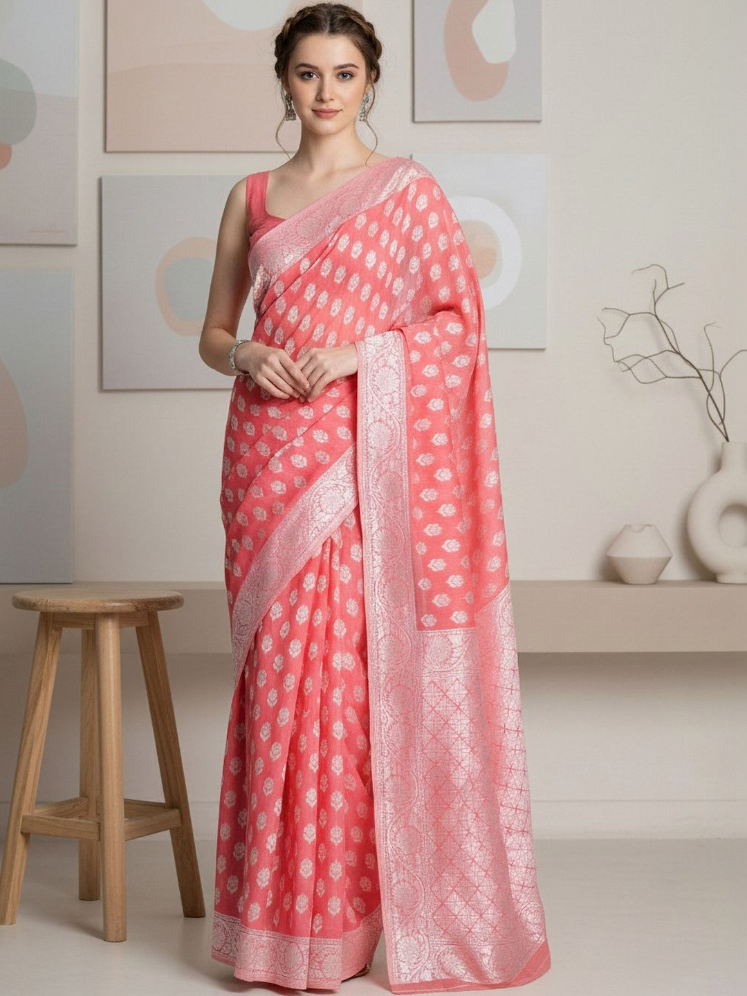 THREAD BOX Woven Design Zari Silk Blend Banarasi Saree