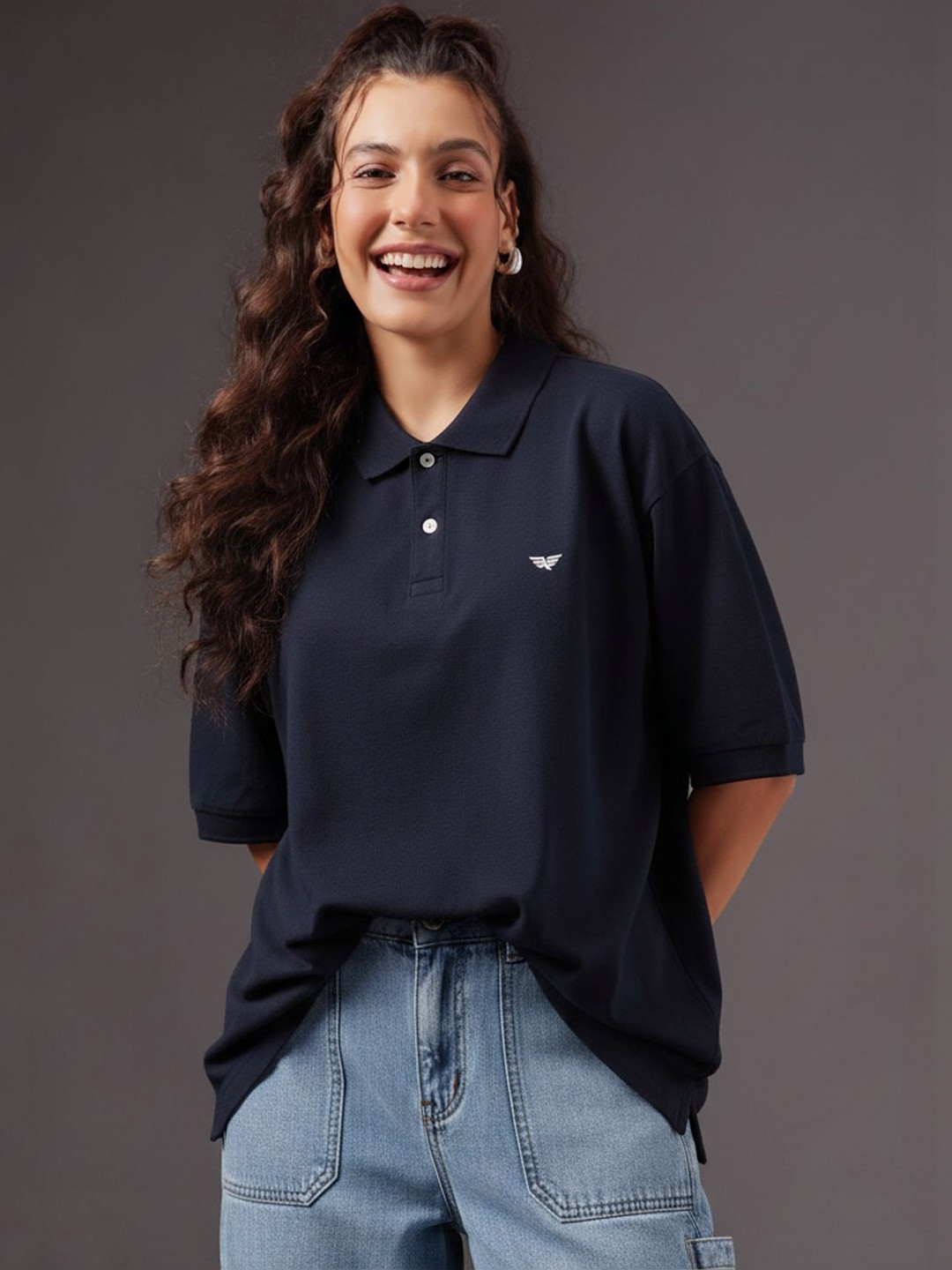 RISS Women Brand Logo Polo Collar T-shirt