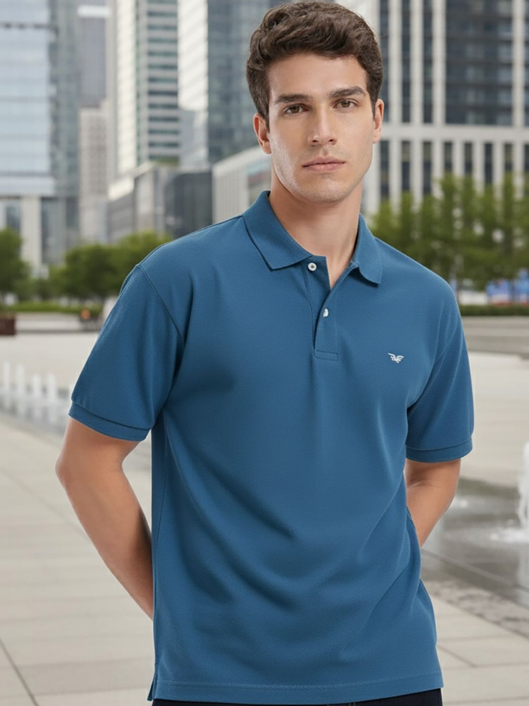 XYRIS Men Brand Logo Polo Collar T-shirt