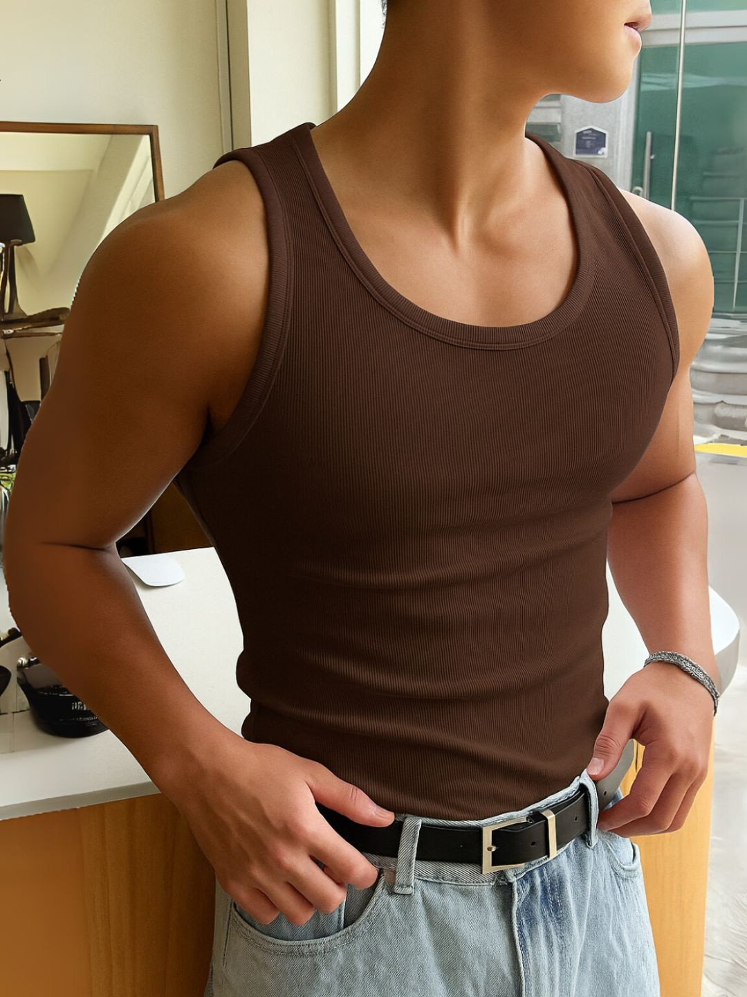 ROCKWELL Ribbed Cotton Breathable Active Fit Innerwear Gym Vests