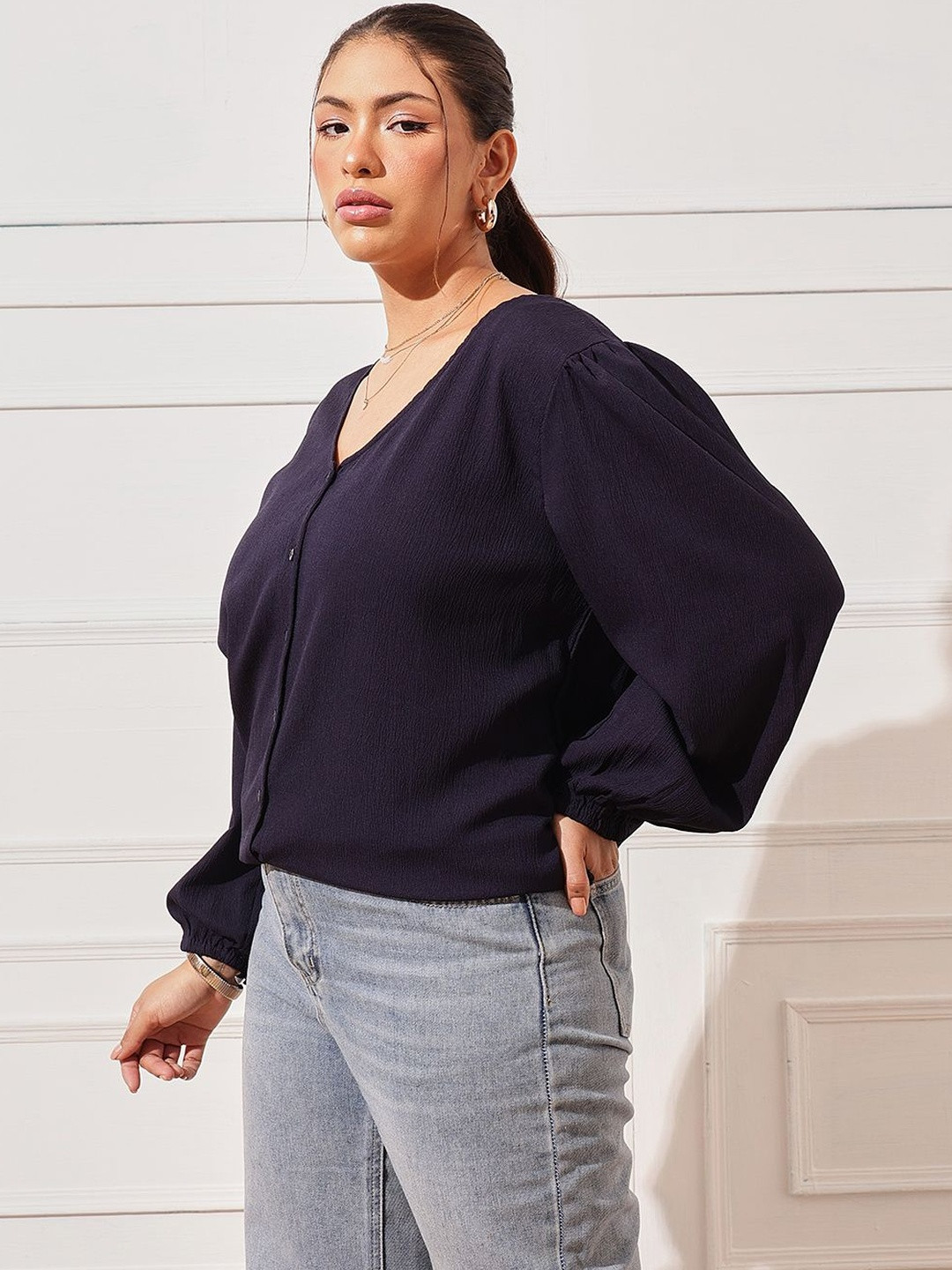 CURVY STREET Bishop Sleeves Cotton Top