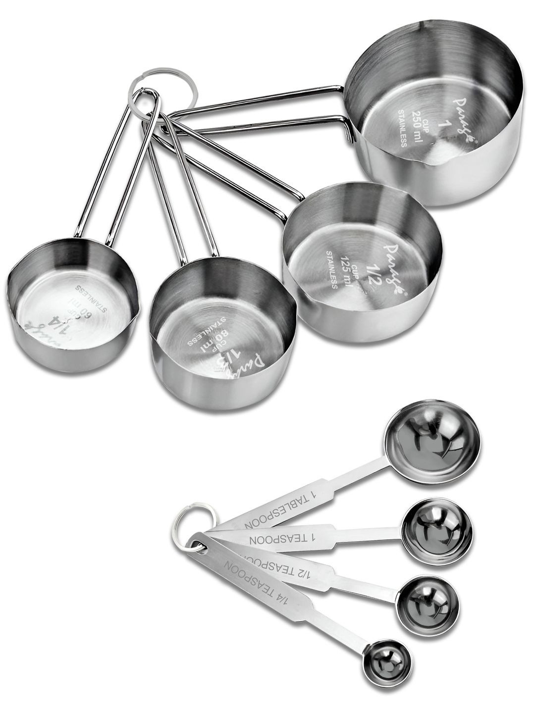 Parage Silver-Toned Stainless Steel 4 Cups & 4 Spoons Stackable Set
