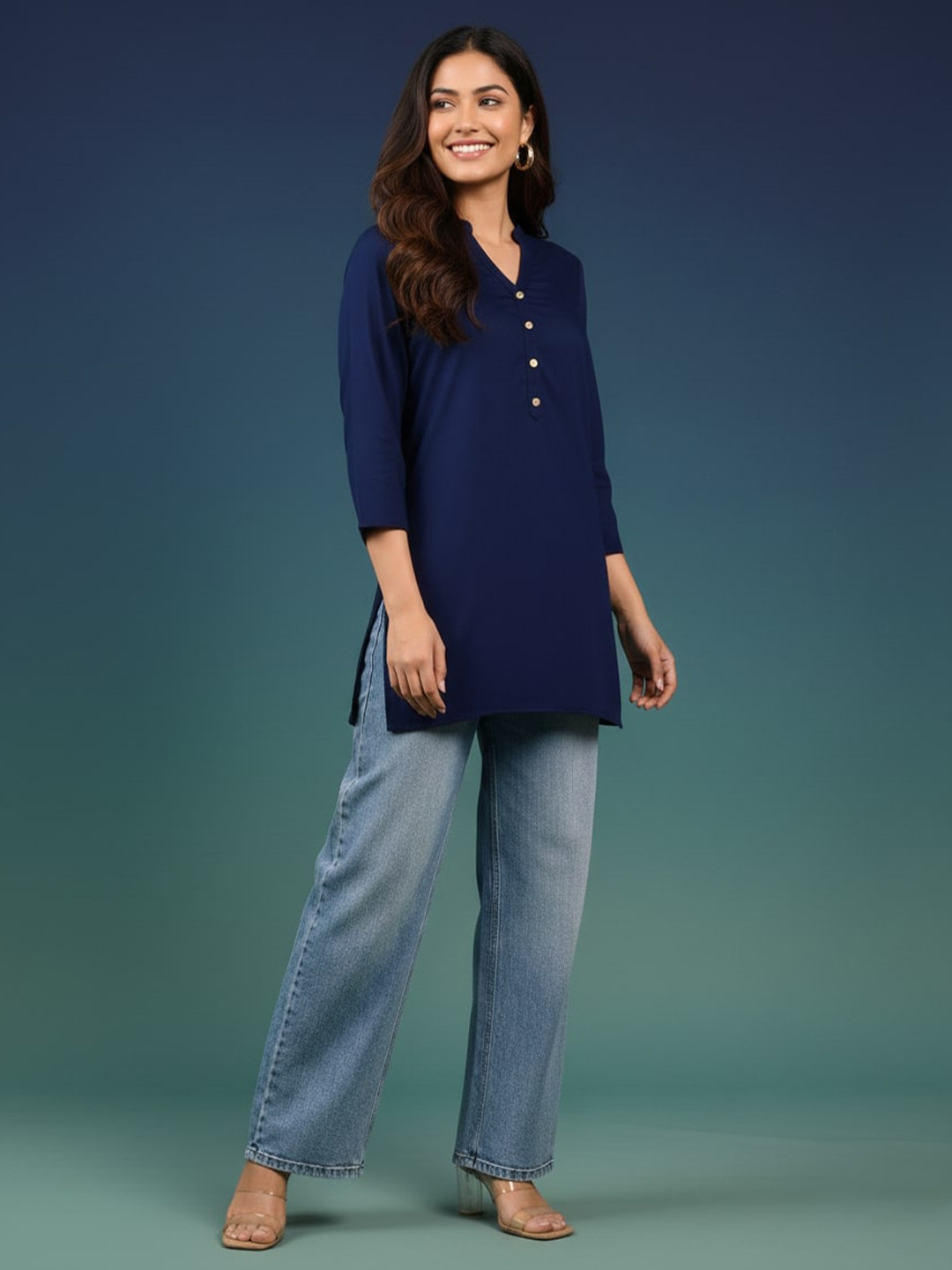 GORDHAN Women Mandarin Neck Short Tunic