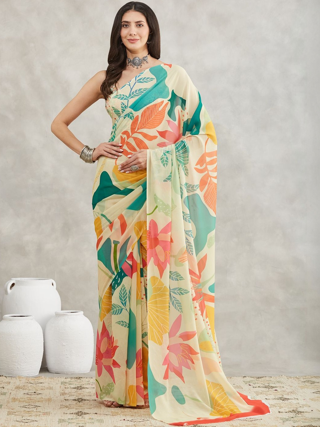 THREAD BOX Floral Poly Georgette Saree