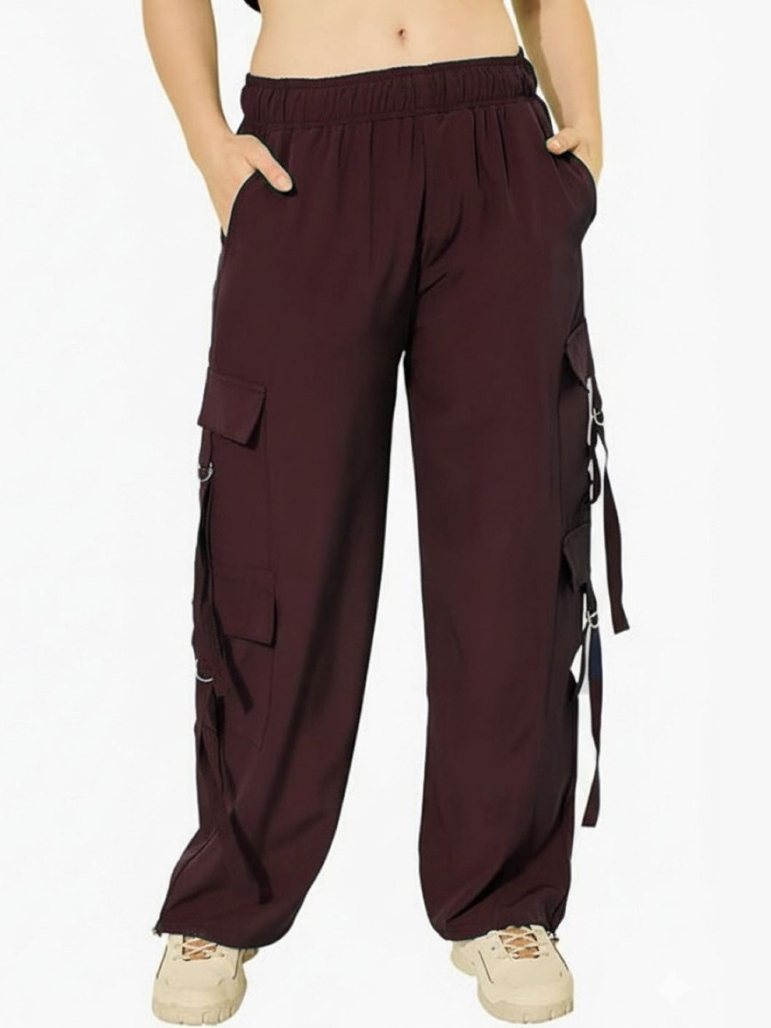 FELLAMO Women Smart Loose Fit High-Rise Easy Wash Cargos Trousers