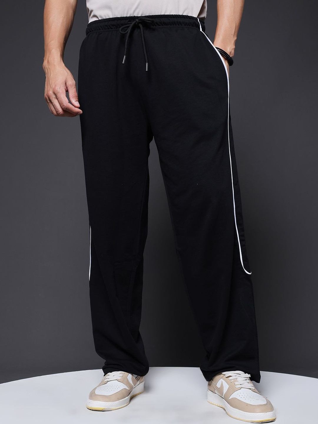 PRONK Men Side Striped Relaxed Fit Track Pants