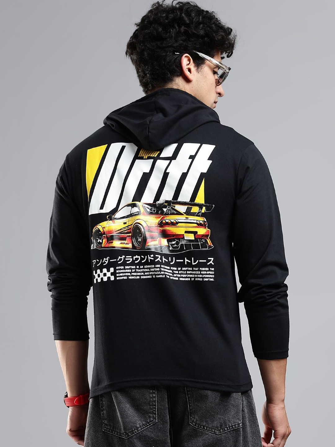 LEWEL Men Printed Hooded T-shirt