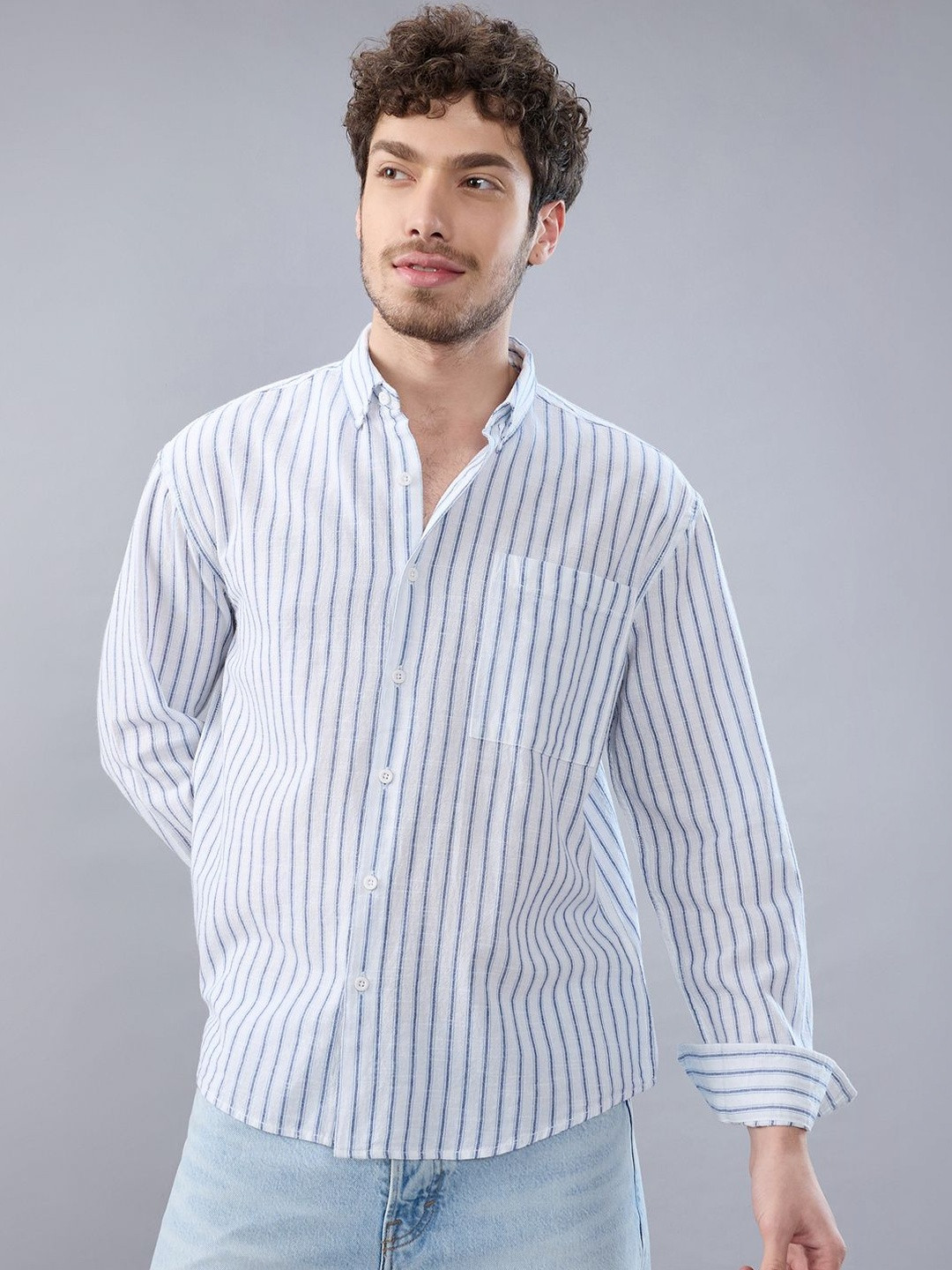 HERE&NOW Men Striped 100% Cotton Casual Shirt
