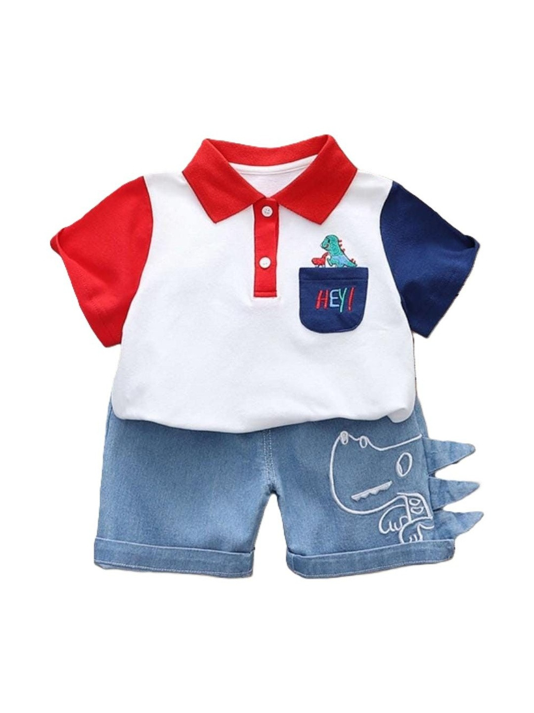FAHAD CREATIONS Unisex Kids Colourblocked T-shirt with Shorts