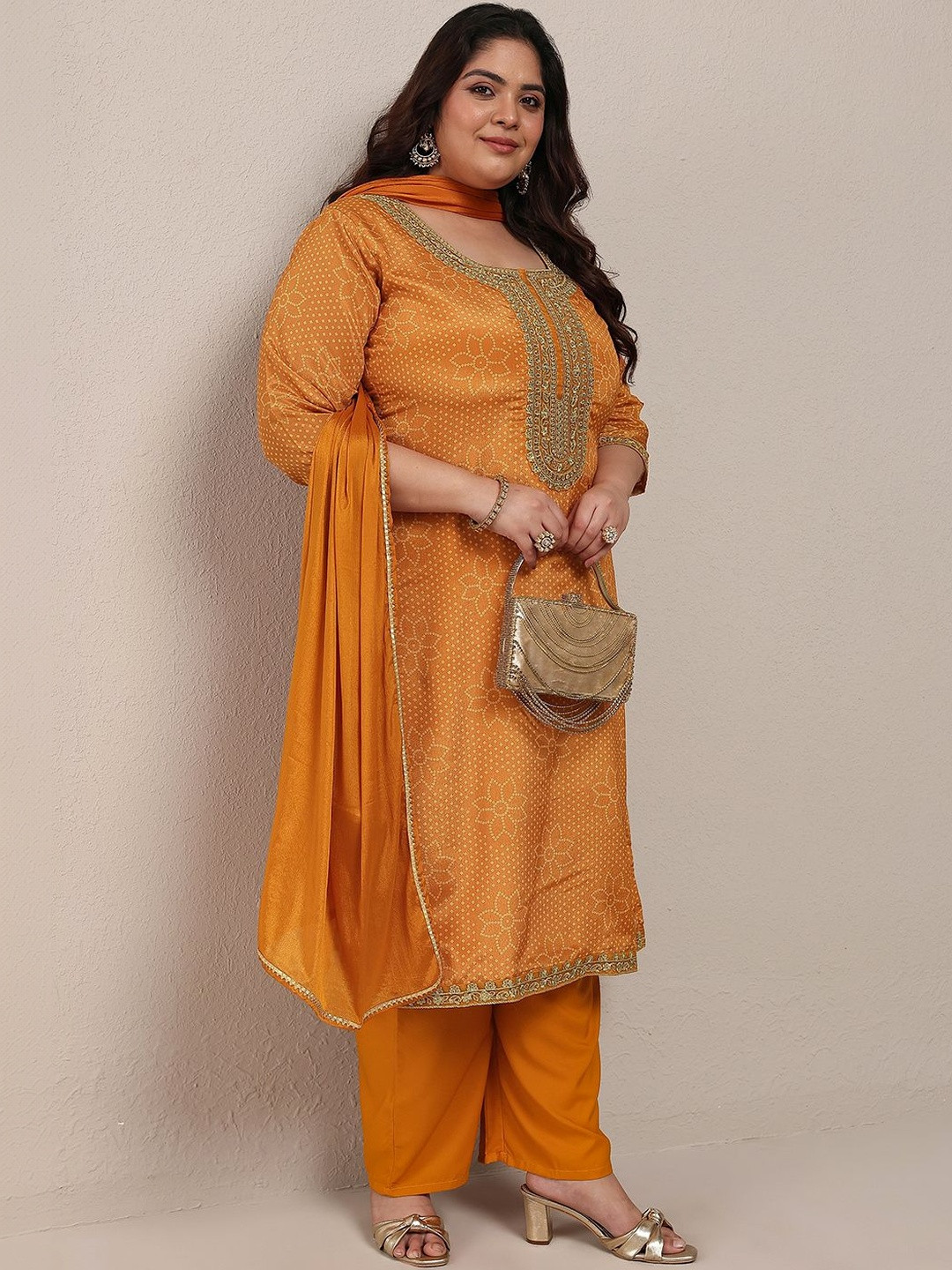 Extra Love By Libas Plus Size Ethnic Motifs Printed Kurta with Patiala & With Dupatta
