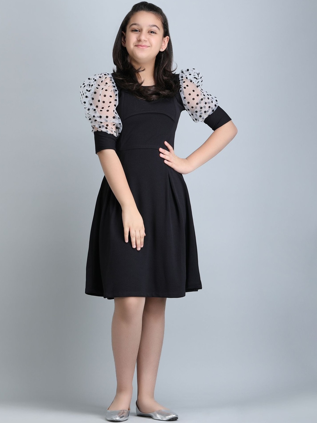 FIXOCRA Puff Sleeve Fit & Flare Dress