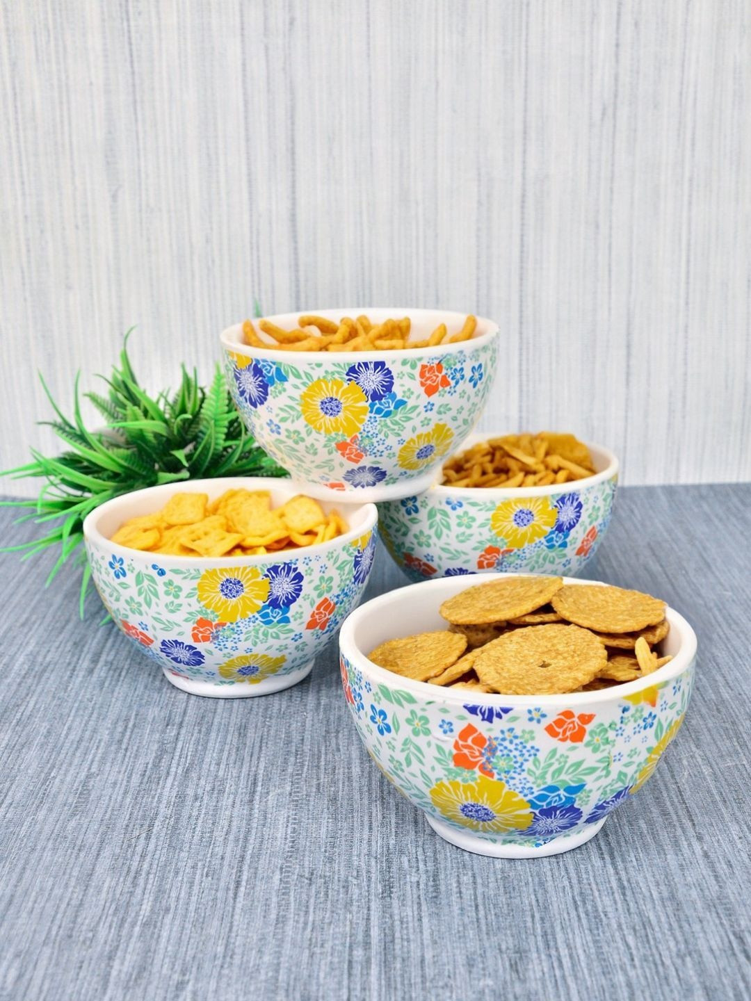 FABINALIV Multicoloured 2025 4 Pieces Ceramic Dishwasher and Microwave Safe Serving Bowl