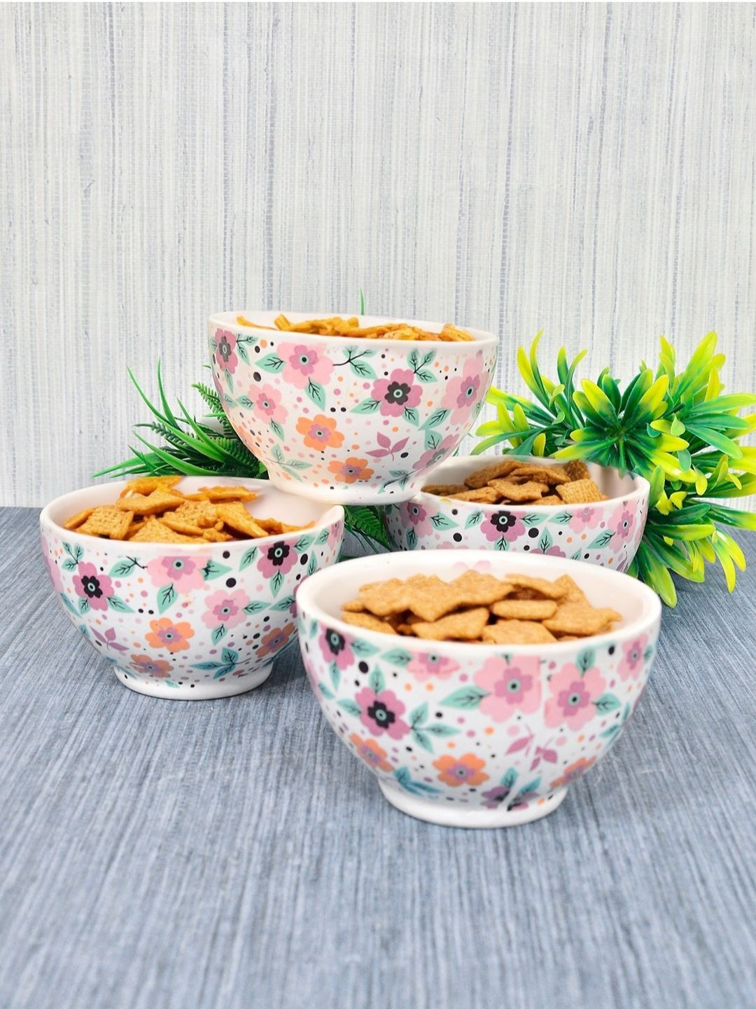 FABINALIV Multicoloured 2025 4 Pieces Ceramic Dishwasher and Microwave Safe Serving Bowl
