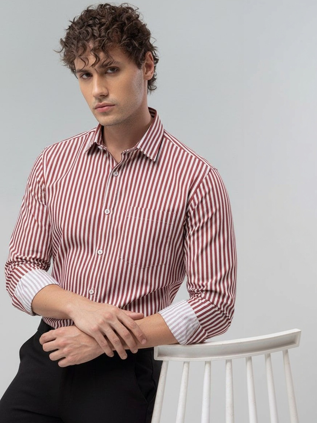 OTUS Men Classic Slim Fit Striped Casual Shirt