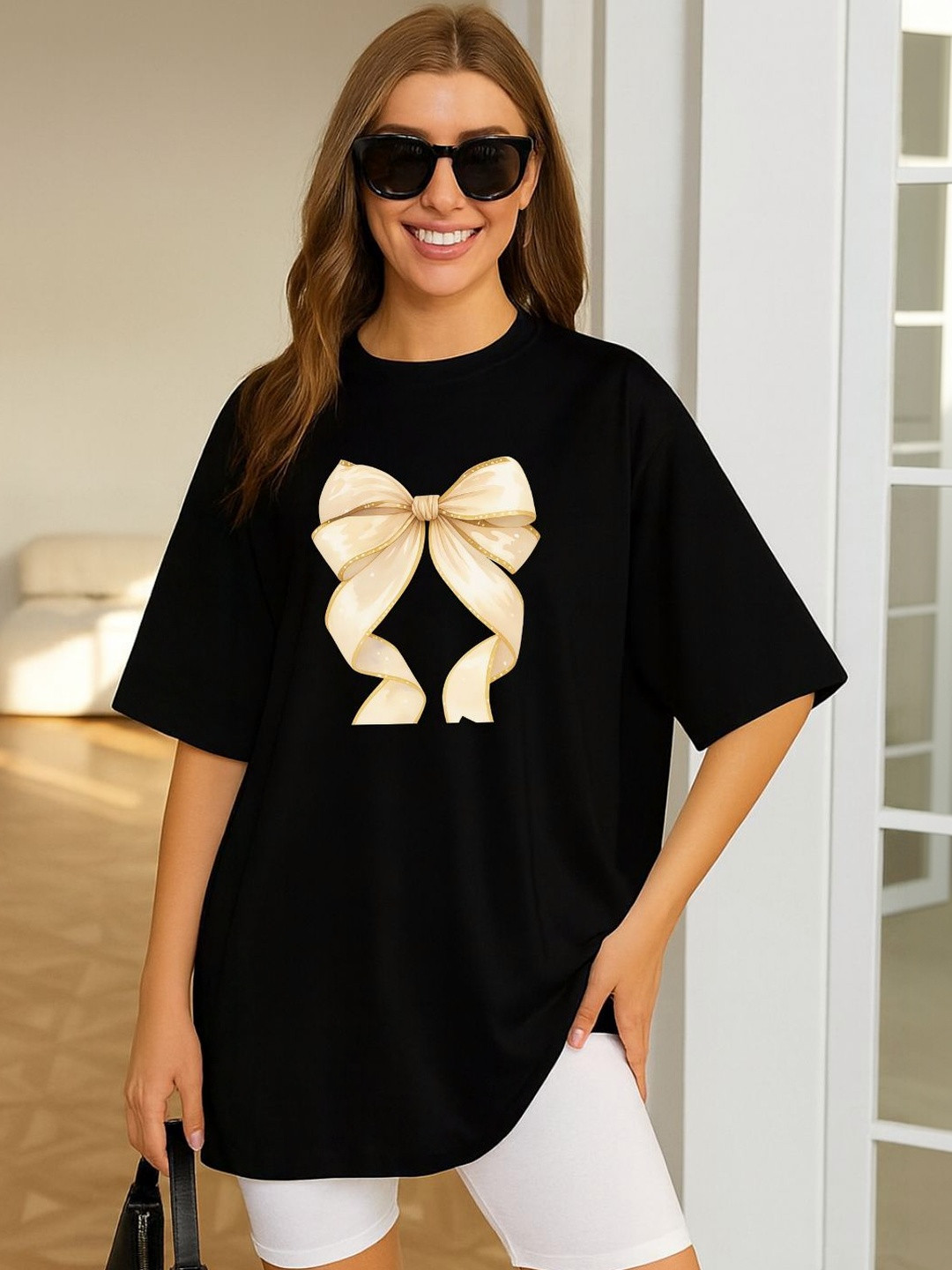 Slenor Women Printed Drop-Shoulder Sleeves T-shirt