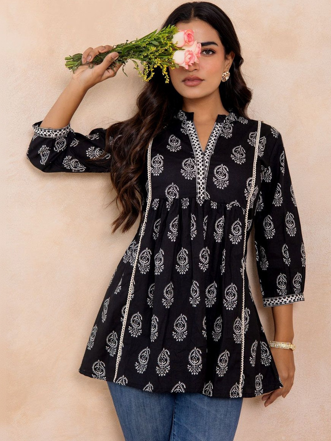 ISHWAR Ethnic Motifs Printed Pure Cotton Empire Kurti