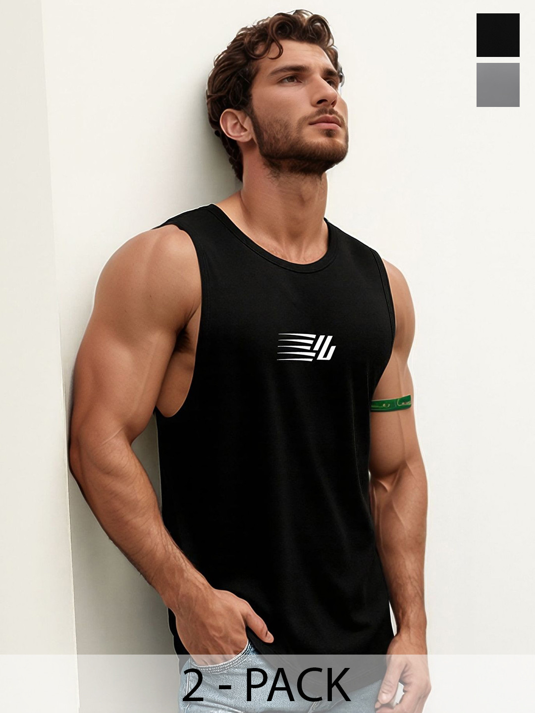 JUMPCUTS Pack Of 2 Printed Round Neck Gym Vests
