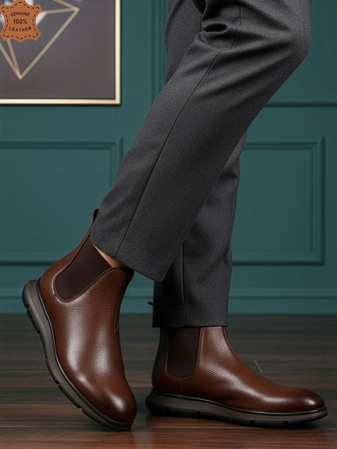 Carlton London Men Leather Textured Ankle Chelsea Boot