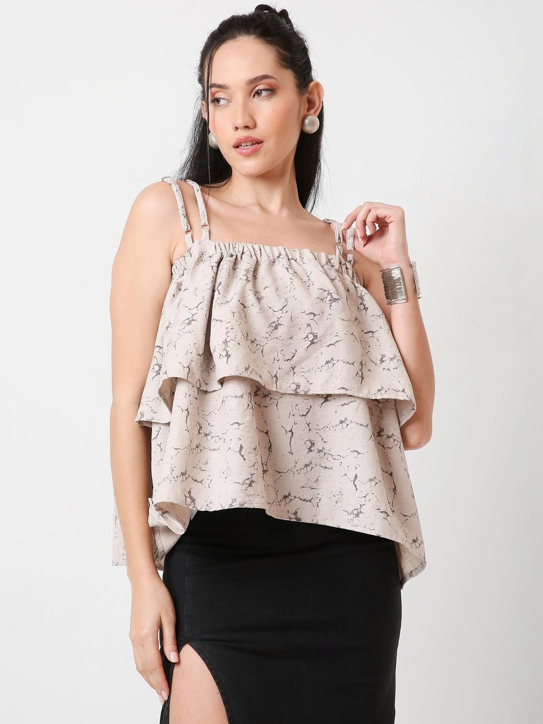 Blnk Printed Shoulder Straps Layered Top