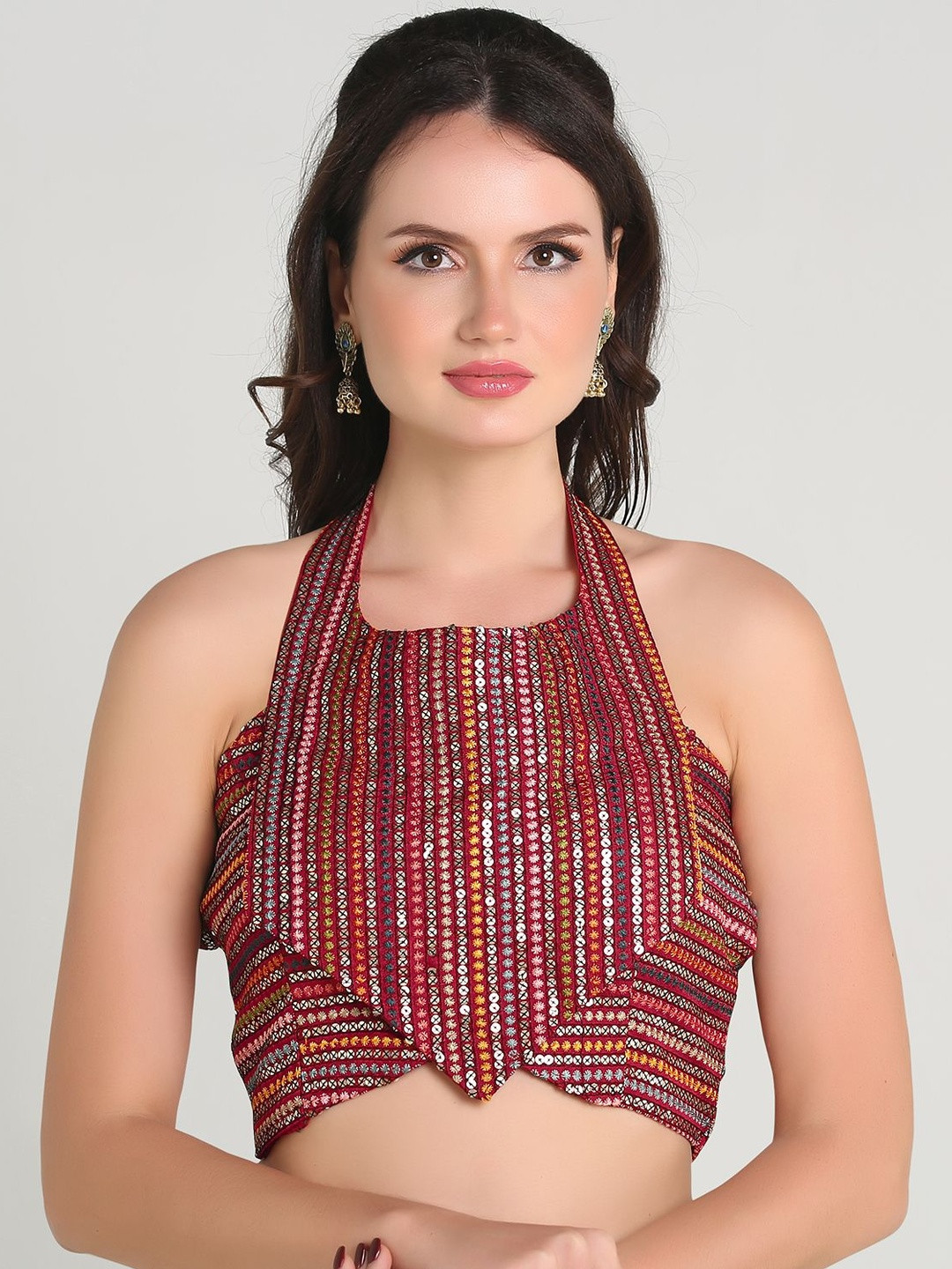 PUJIA MILLS Embellished Halter Neck Saree Blouse