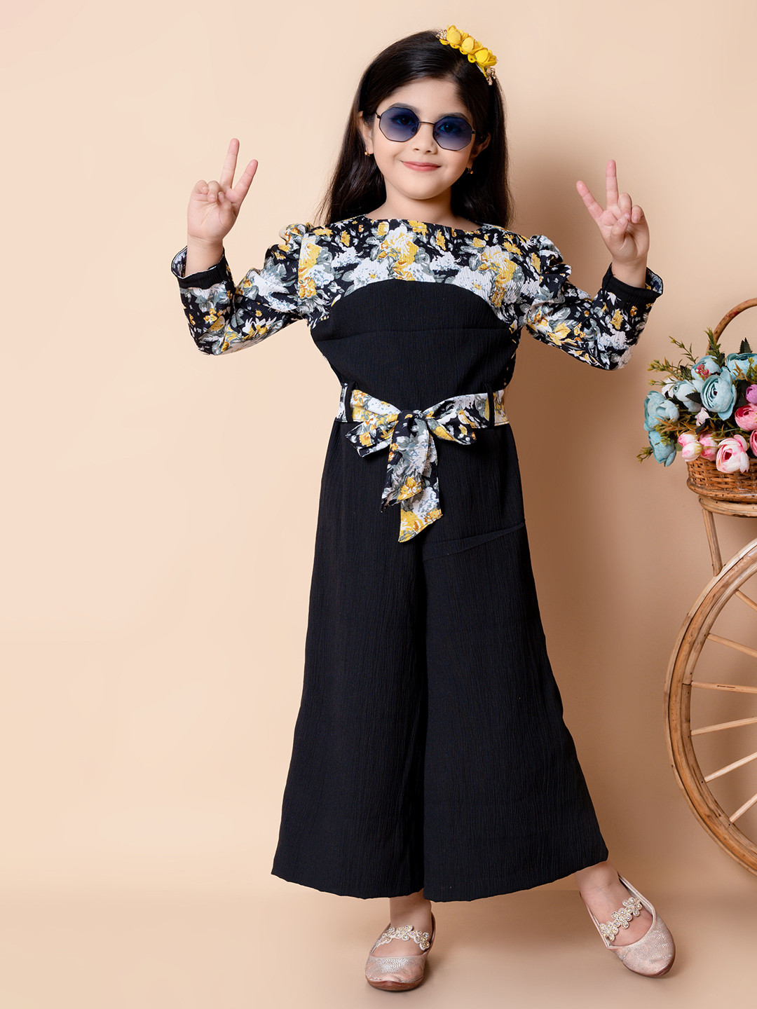 SPAMitude Girls Printed Cotton Basic Jumpsuit